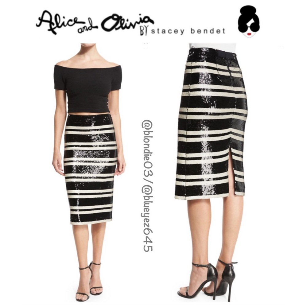 Alice + Olivia sequin striped pencil skirt 4